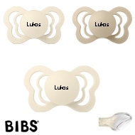 BIBS Couture mit Namen, 2 Ivory, 1 Vanilla, Gr. 2, Anatomisch, Silikon, 3'er Pack